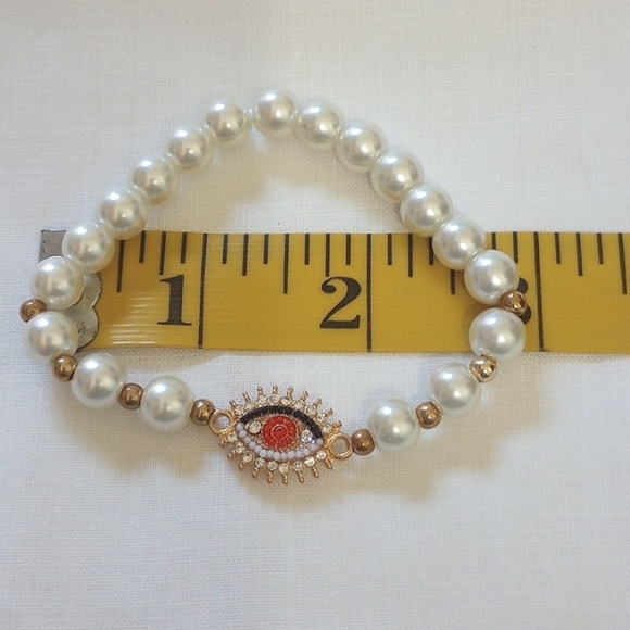 Turkish Eye Nazar eye pearl beaded bracelet evil eye - Picture 4 of 5